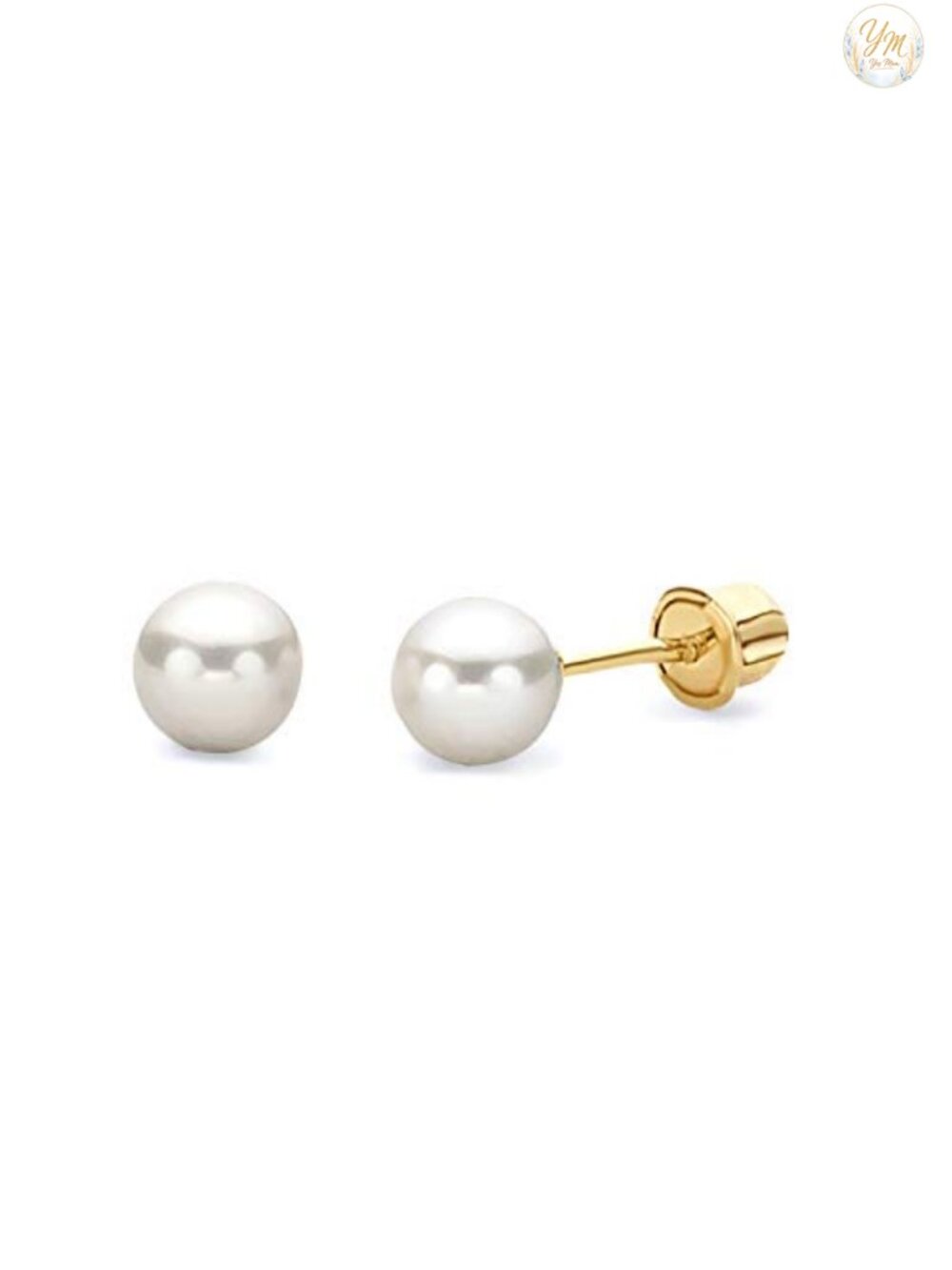 14k Real Yellow Gold Freshwater Cultured Pearl Stud Earrings with Screw Back